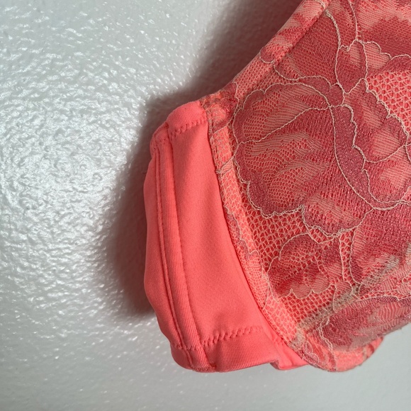 Cacique - Boost Plunge Front Closure Underwire Lace Neon Orange Coral Bra - 44C - Picture 9 of 12